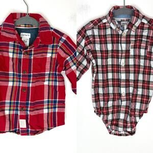 Carter's Baby Boy Plaid Button Down Shirt One Piece Set Red Blue Size 9 Months